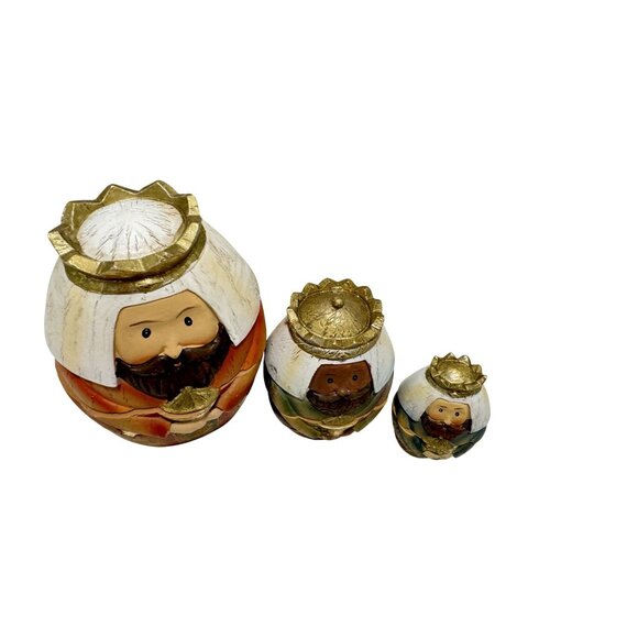 Nativity Scene Nesting Dolls Roman Inc Resin Three 3 Wisemen Vintage - Picture 4 of 10